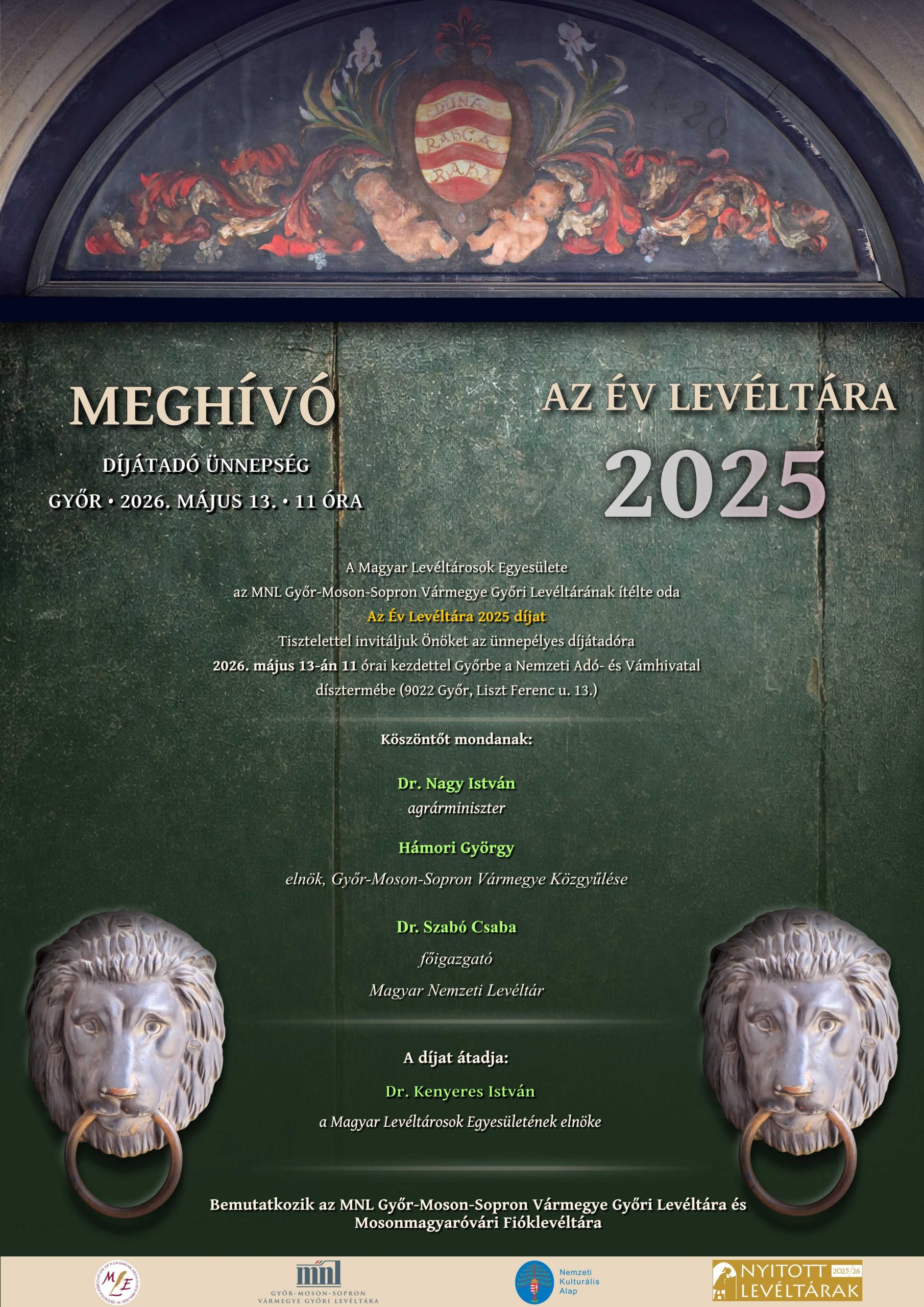 Meghívó az Év Levéltára Díj 2025 díjátadójára